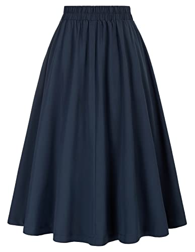 Belle Poque Skirt A Line Skirt Elastic Waist High Waist Skirt Women's Skirt with Pockets Bavy Blue XL