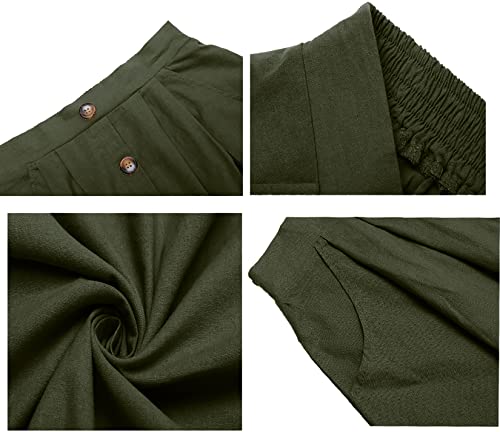 Women's Summer Button Down Midi High Waisted Casual Long Skirts Spring Outfits Army Green Small