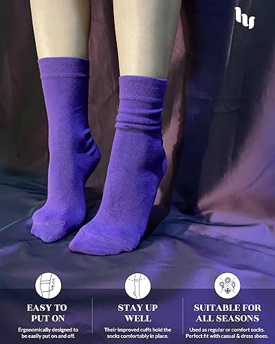 Hugh Ugoli Womens Soft Bamboo Dress Socks, Thin Crew Socks for Business, Trouser & Casual, Non-Binding & Breathable, 3 Pairs, Black, Shoe Size: 6-9