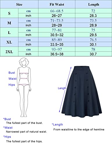Belle Poque Skirt A Line Skirt Elastic Waist High Waist Skirt Women's Skirt with Pockets Bavy Blue XL