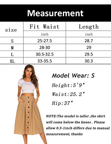 Women's Summer Button Down Midi High Waisted Casual Long Skirts Spring Outfits Army Green Small