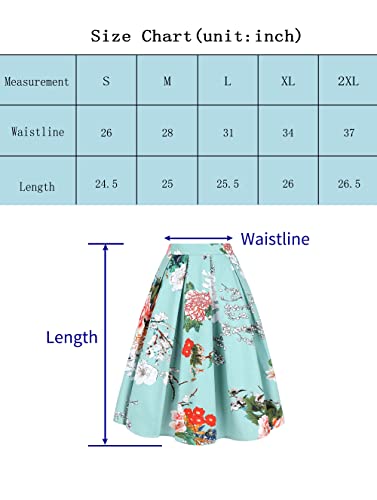 Tandisk A-Line Pleated Vintage Skirts with Pockets for Women Green 2XL