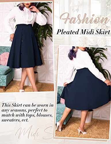 Belle Poque Skirt A Line Skirt Elastic Waist High Waist Skirt Women's Skirt with Pockets Bavy Blue XL