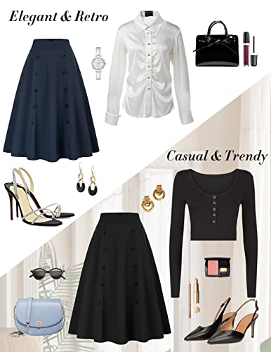 Belle Poque Skirt A Line Skirt Elastic Waist High Waist Skirt Women's Skirt with Pockets Bavy Blue XL