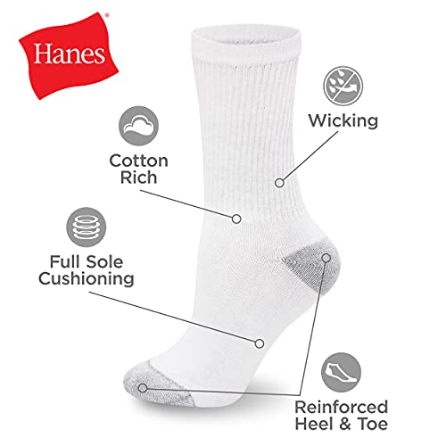 Hanes womens 10-pair Value Pack Crew fashion liner socks, White, 5-9 US