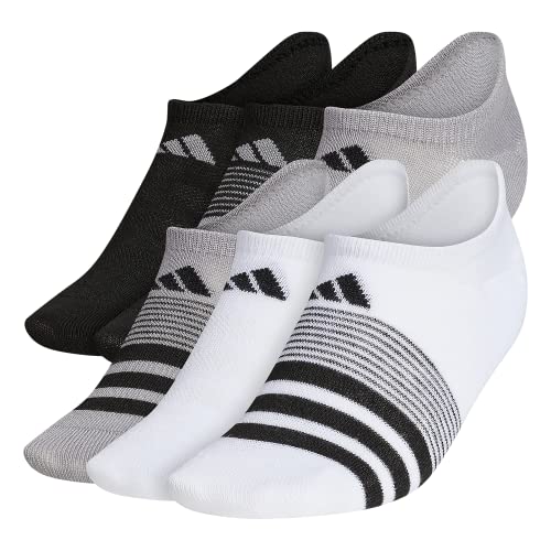adidas Women's Superlite Super No Show Socks (6-pair), White/Light Onix/Black, Medium