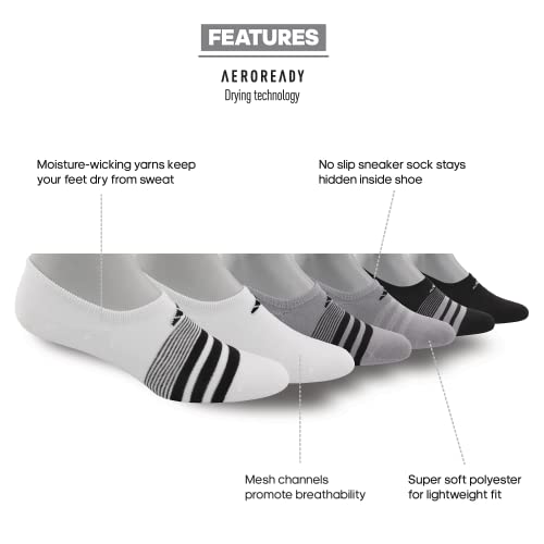 adidas Women's Superlite Super No Show Socks (6-pair), White/Light Onix/Black, Medium