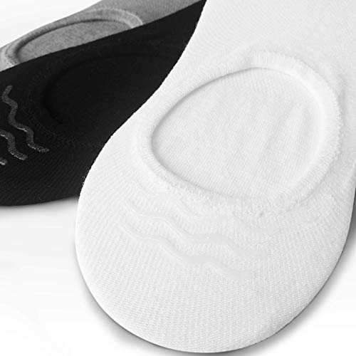 AKOENY Women's No Show Socks Ankle Footies No Slip Low Cut for Loafer Slip On Flats Liner Casual Shoes, Size 6-9, Black/White/Grey, 6 Pairs