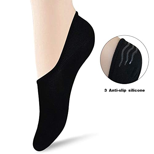 AKOENY Women's No Show Socks Ankle Footies No Slip Low Cut for Loafer Slip On Flats Liner Casual Shoes, Size 6-9, Black/White/Grey, 6 Pairs