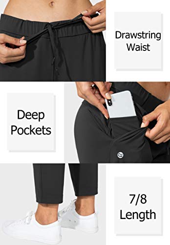 G Gradual Women's Pants with Deep Pockets 7/8 Stretch Sweatpants for Women Athletic, Golf, Lounge, Work (Black, Large)