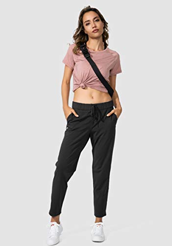 G Gradual Women's Pants with Deep Pockets 7/8 Stretch Sweatpants for Women Athletic, Golf, Lounge, Work (Black, Large)