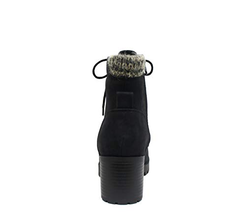 Soda Single Lug Sole Chunky Heel Combat Ankle Boot Lace up w/Side Zipper (7, Black (Nubuck))