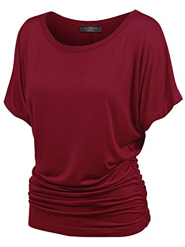 MBJ WT817 Womens Dolman Drape Top with Side Shirring L Wine