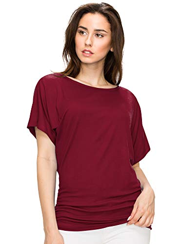 MBJ WT817 Womens Dolman Drape Top with Side Shirring L Wine