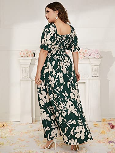 MakeMeChic Women's Plus Size Boho Floral Short Sleeve High Waist A Line Swing Maxi Dress A Multi Green 1XL