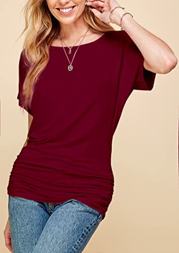 MBJ WT817 Womens Dolman Drape Top with Side Shirring L Wine