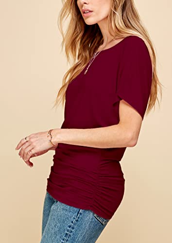MBJ WT817 Womens Dolman Drape Top with Side Shirring L Wine