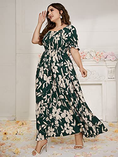 MakeMeChic Women's Plus Size Boho Floral Short Sleeve High Waist A Line Swing Maxi Dress A Multi Green 1XL