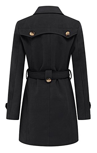 Wantdo Women's Slim Trench Coat Double Breasted Peacoat with Belt Black L