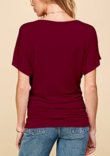 MBJ WT817 Womens Dolman Drape Top with Side Shirring L Wine