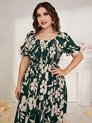 MakeMeChic Women's Plus Size Boho Floral Short Sleeve High Waist A Line Swing Maxi Dress A Multi Green 1XL