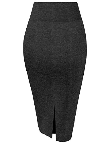 Womens Premium Nylon Ponte Stretch Office Pencil Skirt Made Below Knee KSK45002 1073T Charcoal XL