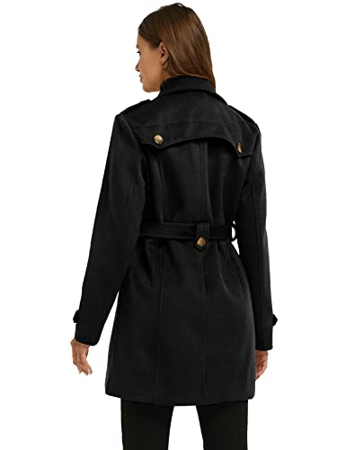 Wantdo Women's Slim Trench Coat Double Breasted Peacoat with Belt Black L