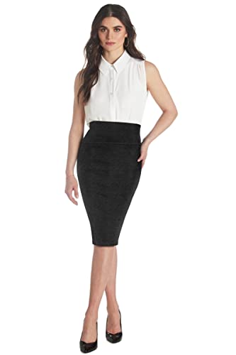 Womens Premium Nylon Ponte Stretch Office Pencil Skirt Made Below Knee KSK45002 1073T Charcoal XL