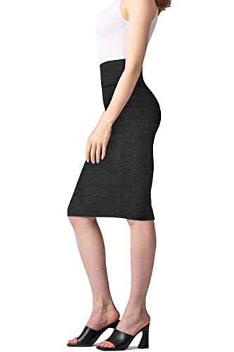 Womens Premium Nylon Ponte Stretch Office Pencil Skirt Made Below Knee KSK45002 1073T Charcoal XL