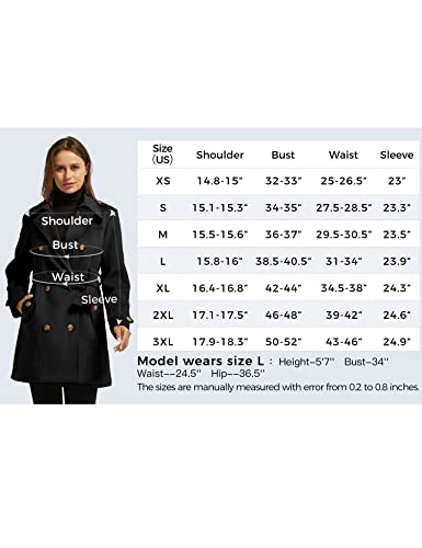 Wantdo Women's Slim Trench Coat Double Breasted Peacoat with Belt Black L