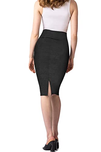 Womens Premium Nylon Ponte Stretch Office Pencil Skirt Made Below Knee KSK45002 1073T Charcoal XL