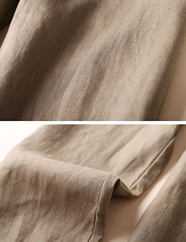 IXIMO Women's Tapered Pants 100% Linen Drawstring Back Elastic Waist Pants Trousers with Pockets Dark Khaki Large