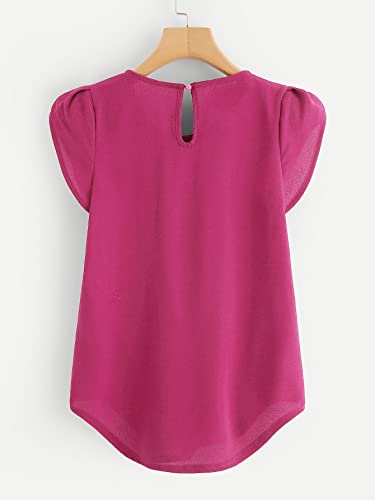 Milumia Women's Casual Round Neck Basic Pleated Top Cap Sleeve Curved Keyhole Back Blouse Hot Pink XX-Large