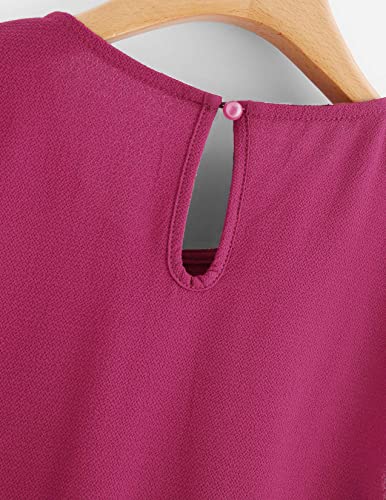 Milumia Women's Casual Round Neck Basic Pleated Top Cap Sleeve Curved Keyhole Back Blouse Hot Pink XX-Large