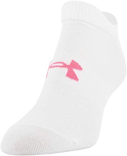 Under Armour Women's Essential 2.0 Lightweight No Show Socks, 6-Pairs , White/Cerise Assorted , Medium