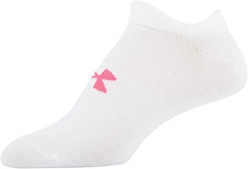 Under Armour Women's Essential 2.0 Lightweight No Show Socks, 6-Pairs , White/Cerise Assorted , Medium
