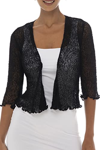 Back From Bali Womens Lightweight Knit Cardigan Shrug Lite Sheer Black