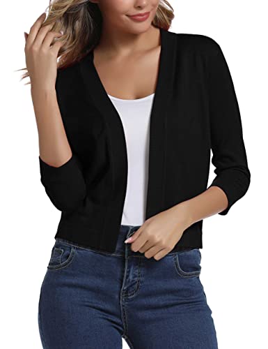 Urban CoCo Women's 3/4 Sleeve Cropped Cardigan Sweater Elegant Shrugs for Women (M, Black)
