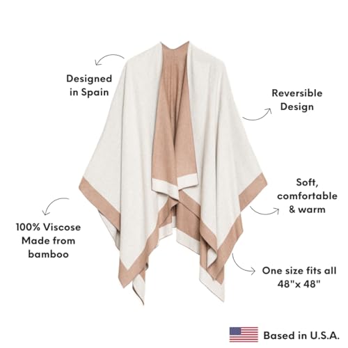 Women's Shawl Wrap Poncho Ruana Cape Cardigan Sweater Open Front for Fall Winter (PC01-15)