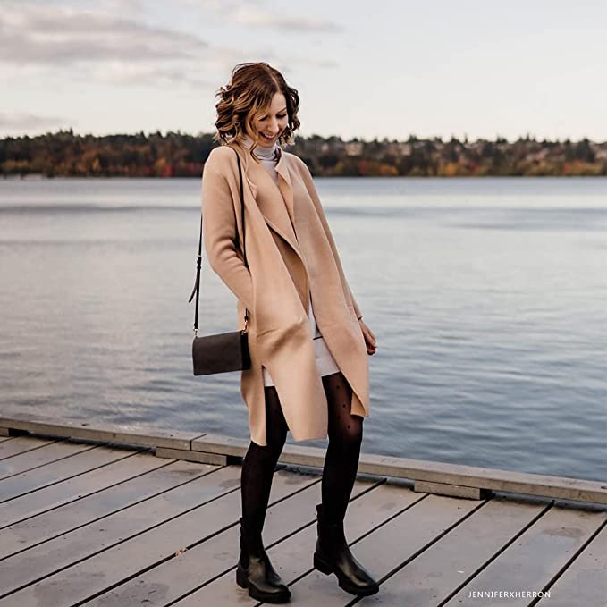 CHICWISH Women's Classy Light Tan Open Front Knit Coat Cardigan, Size M-L