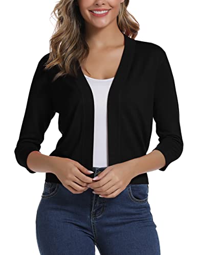 Urban CoCo Women's 3/4 Sleeve Cropped Cardigan Sweater Elegant Shrugs for Women (M, Black)