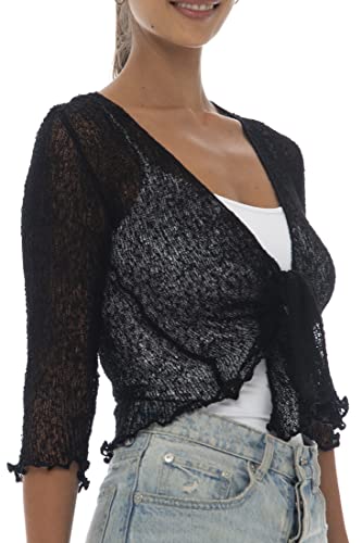 Back From Bali Womens Lightweight Knit Cardigan Shrug Lite Sheer Black