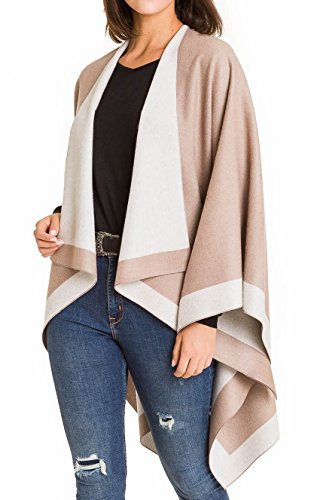 Women's Shawl Wrap Poncho Ruana Cape Cardigan Sweater Open Front for Fall Winter (PC01-15)