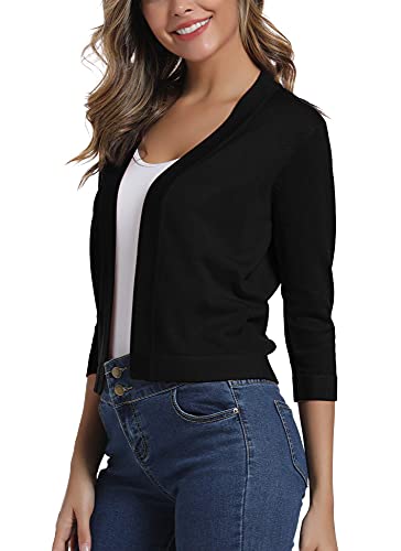 Urban CoCo Women's 3/4 Sleeve Cropped Cardigan Sweater Elegant Shrugs for Women (M, Black)