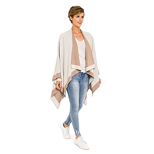 Women's Shawl Wrap Poncho Ruana Cape Cardigan Sweater Open Front for Fall Winter (PC01-15)
