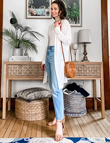 ELESOL Women's Open Front Casual Long Sleeve Knitted Cardigan Sweater White M