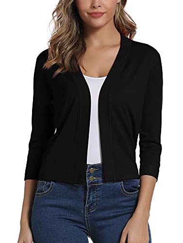 Urban CoCo Women's 3/4 Sleeve Cropped Cardigan Sweater Elegant Shrugs for Women (M, Black)