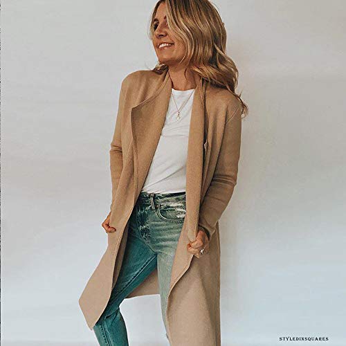 CHICWISH Women's Classy Light Tan Open Front Knit Coat Cardigan, Size M-L
