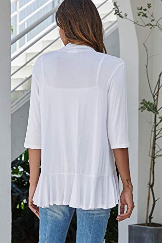 Bluetime Open Front 3/4 Sleeve Sweaters for Women Work Office Casual Lightweight Summer Shrug Cardigan (L,White)