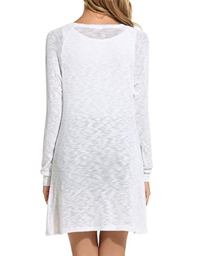 ELESOL Women's Open Front Casual Long Sleeve Knitted Cardigan Sweater White M